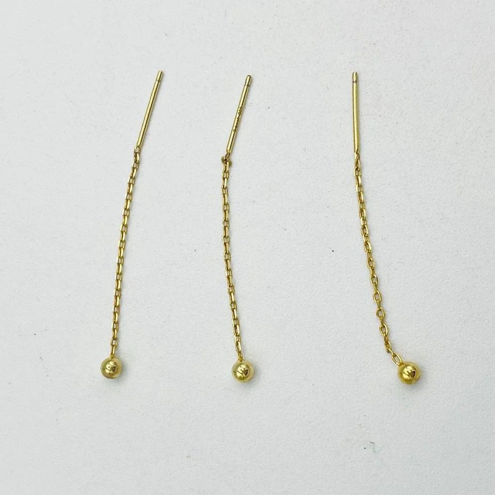 S.Leaf Gold Over Sterling Silver Ball Dangle Ear Threader Earrings 3
